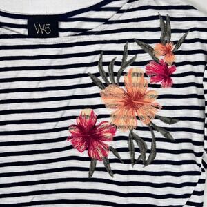 W5 Striped Floral‎ Embroidered Tie Front T-Shirt Women's Small USA Anthropologie